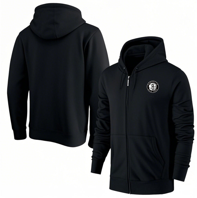 Men's Brooklyn Nets Black Primary Logo Full-Zip Hoodie